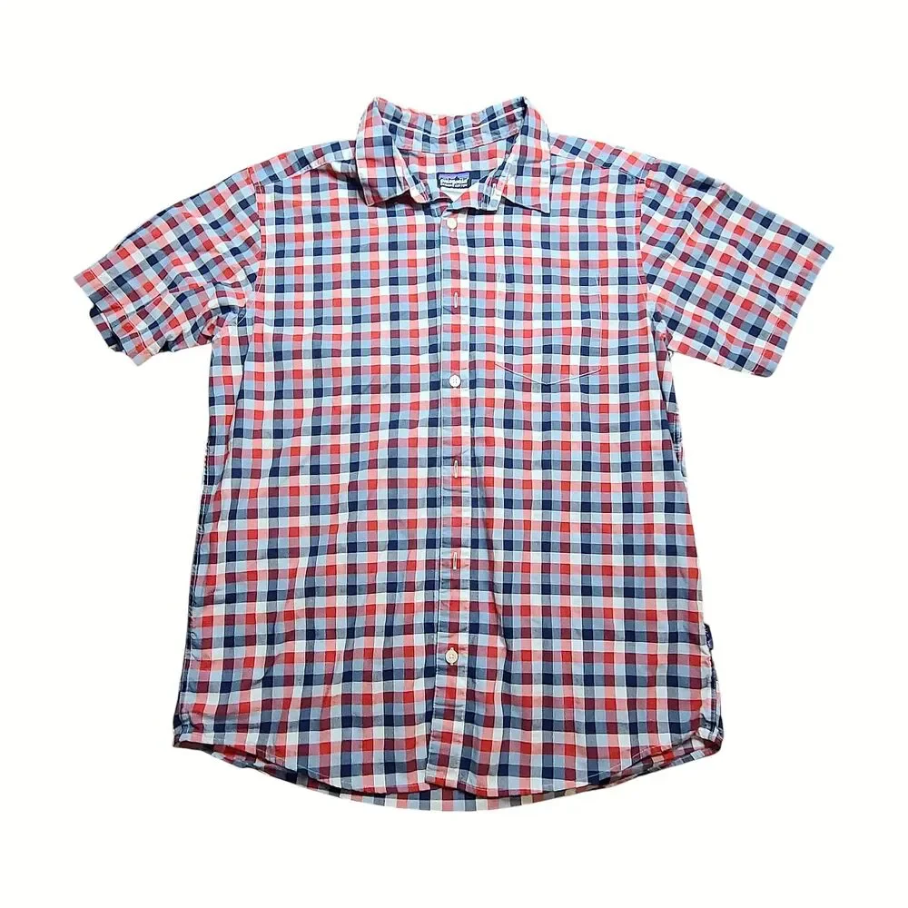 Patagonia Red Plaid Print Short Sleeve Button Down Shirt M